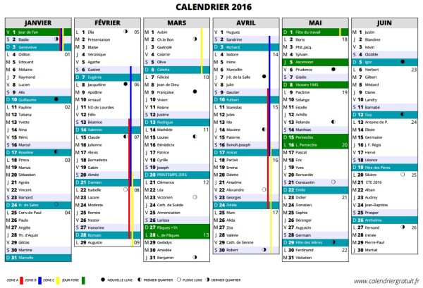 calendrier 2016
