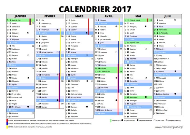 calendrier quantieme 2017