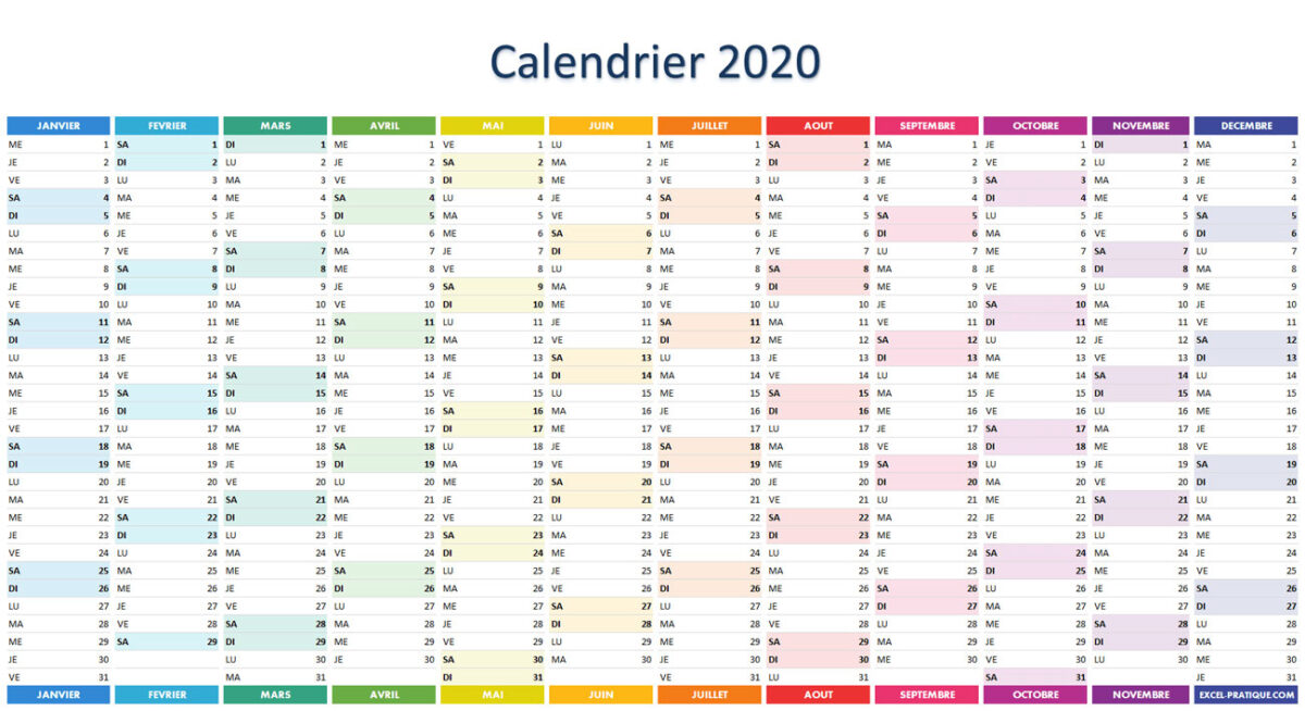 Calendrier 2020 à Imprimer Jours Fériés Vacances Numéros